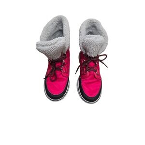 Sorel Women's Winter Boots Red/Black Faux Fur Lined Lace-Up Waterproof Size 8